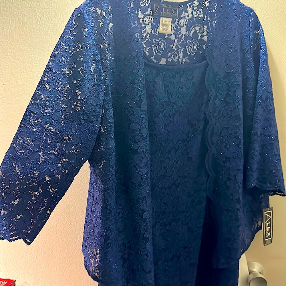 Alex Evenings 12 Petite Navy Dress and Jacket Set